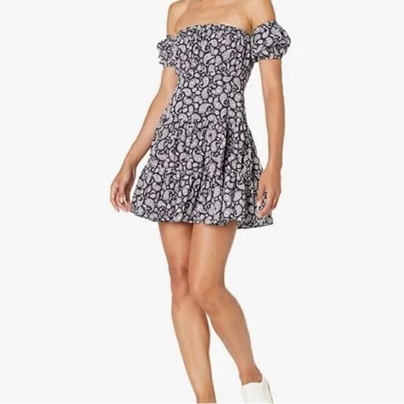 LIKELY Marty Off-Shoulder Paisley Navy Blue Mini Dress. NWOT. Size 10 - Picture 4 of 6